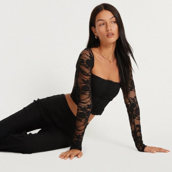 Motel Rocks Khafila Black Lace Long Sleeve Corset Top Size S - Picture 7 of 12